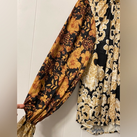 Free People Rhythm In The Night Tunic OB1600230 Satin Printed Ruffles Keyhole - Picture 5 of 11